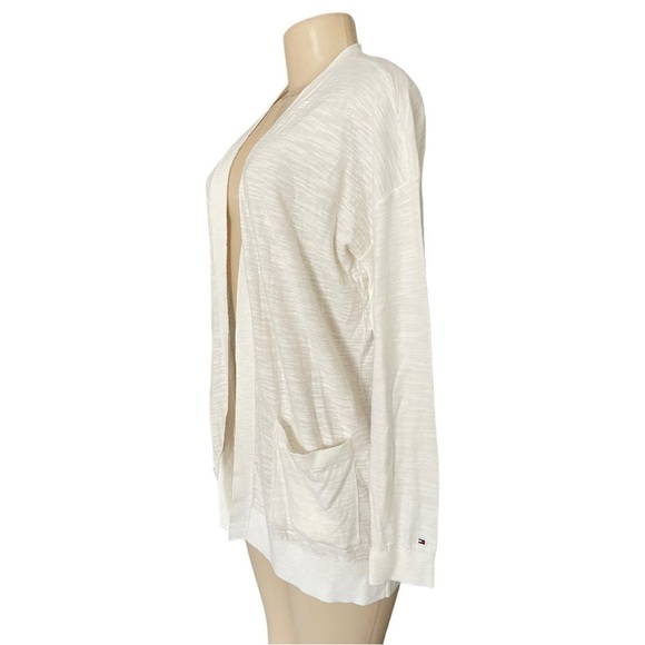 NWOT Tommy Hilfiger White Open‎ Cotton Cardigan Long Lightweight Pocket Tunic - Picture 2 of 6